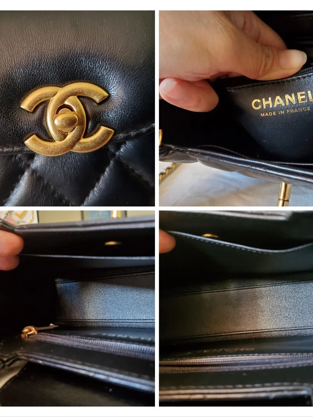 Chanel Kelly Shopping Bag Black Lambskin Gold Hw Receipt, Tag
